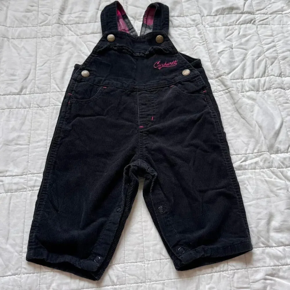 Carhartt Baby girls 6-9 & 9-12 month overalls lot of 2 black navy pants corduroy